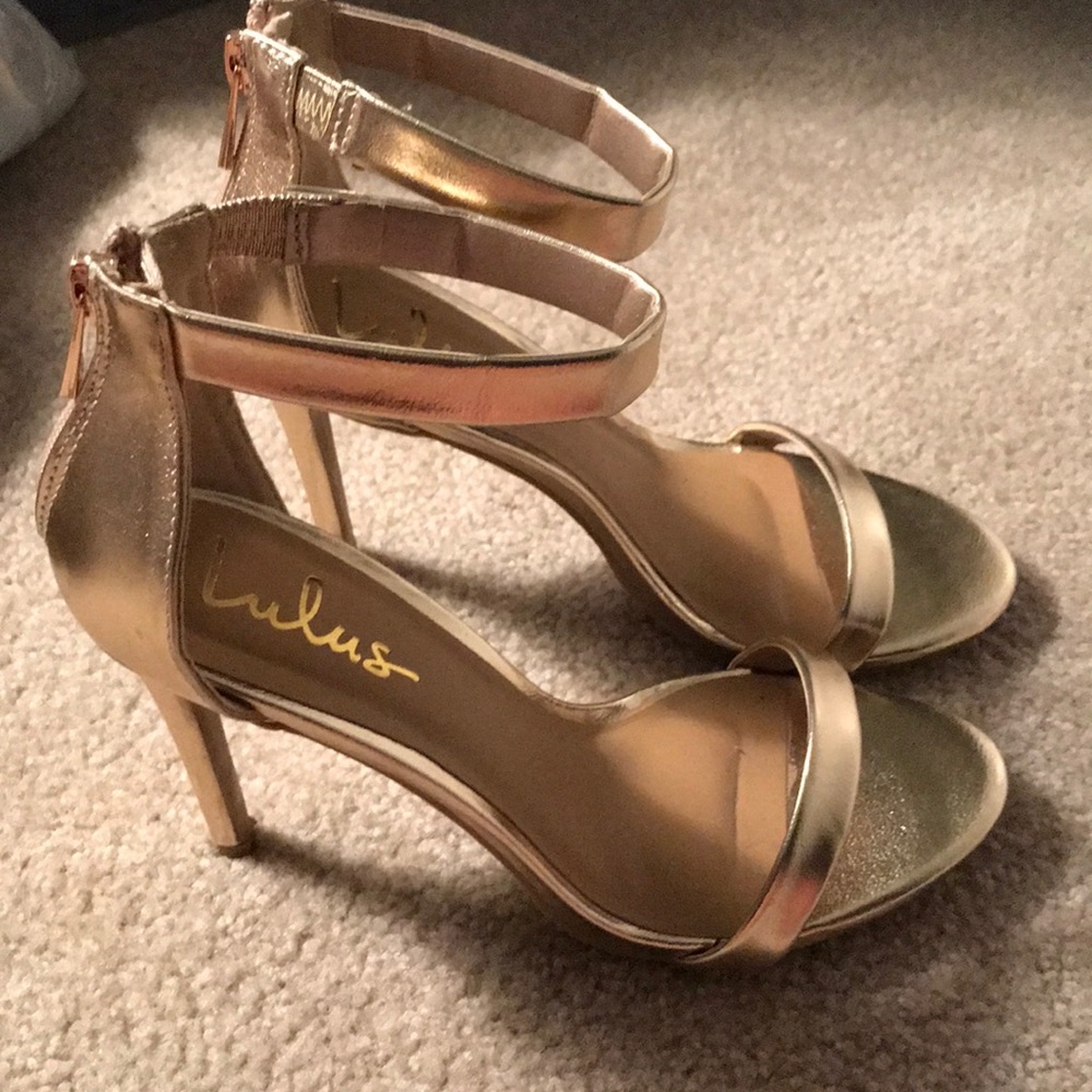 Gold ankle strap heels